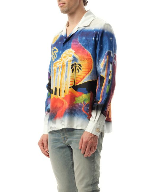 Casablanca Multicolor Long Sleeve Cuban Collar Shirt, 100% Silk, Size: Medium for men