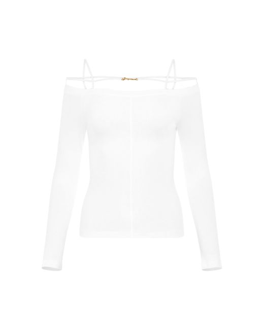 Jacquemus White Sierra Long Sleeve Lingerie Top, , 100% Cotton