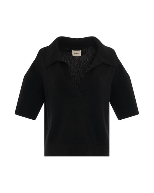 Khaite Black Shrunken Jo Top, Short Sleeves, , 100% Cashmere, Size: Medium