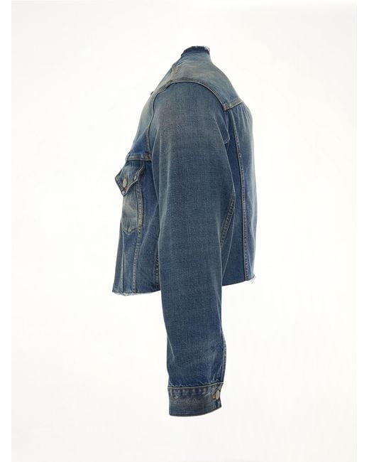 Maison Margiela Blue Cropped Collarless Denim Jacket for men