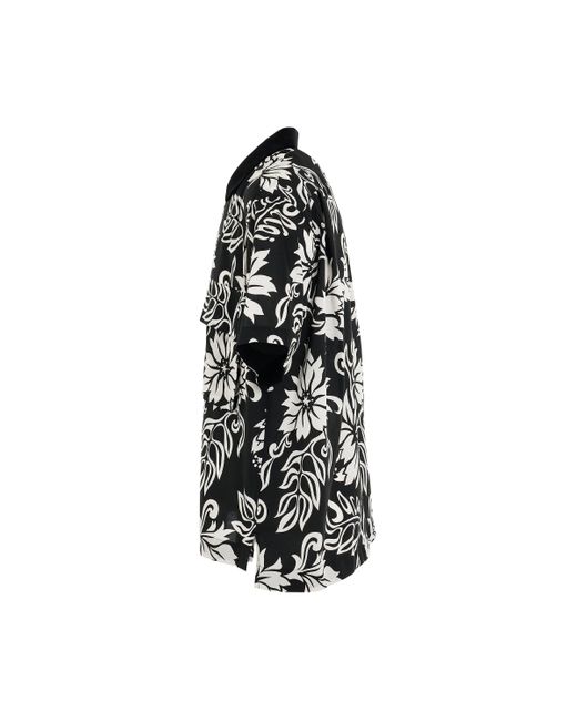 Sacai Black Large Print Floral Print Shirt, Short Sleeves, , 100% Polyester for men