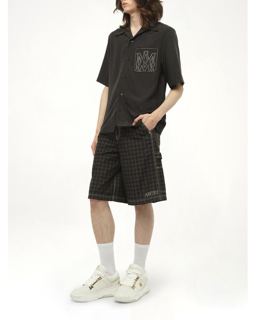 Amiri Black Ma Outline Bowling Shirt, Short Sleeves, 100% Polyester, Size: Small for men