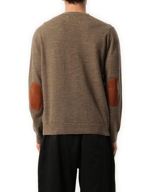 Maison Margiela Brown Elbow Patch Knit Cardigan, Long Sleeves, 100% Wool, Size: Medium for men