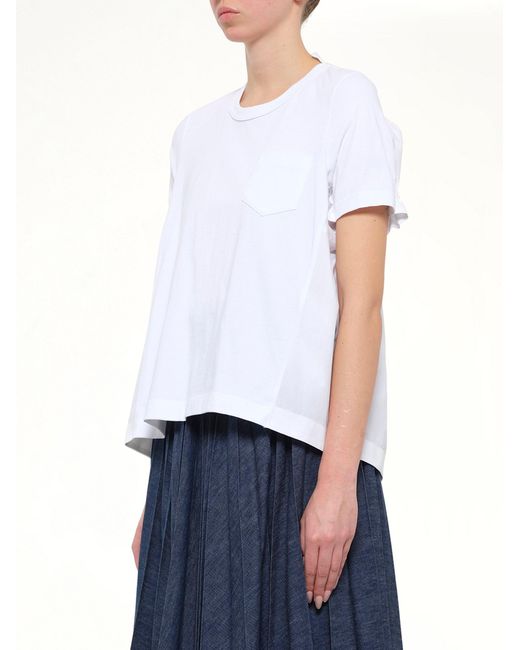 Sacai White Cotton Poplin X Jersey T-Shirt