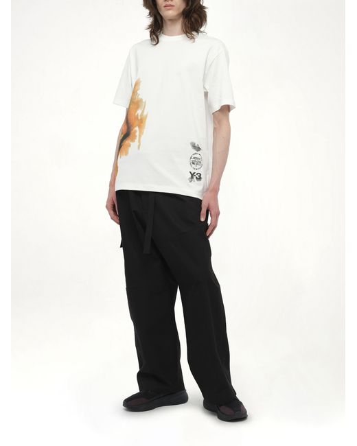 Y-3 White Watercolours Short Sleeve T-Shirt, 100% Cotton, Size: Small for men