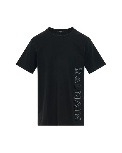 Balmain Black Logo Embossed Reflect T-Shirt, Round Neck, Short Sleeves, /, 100% Organic Cotton, Size: Large for men