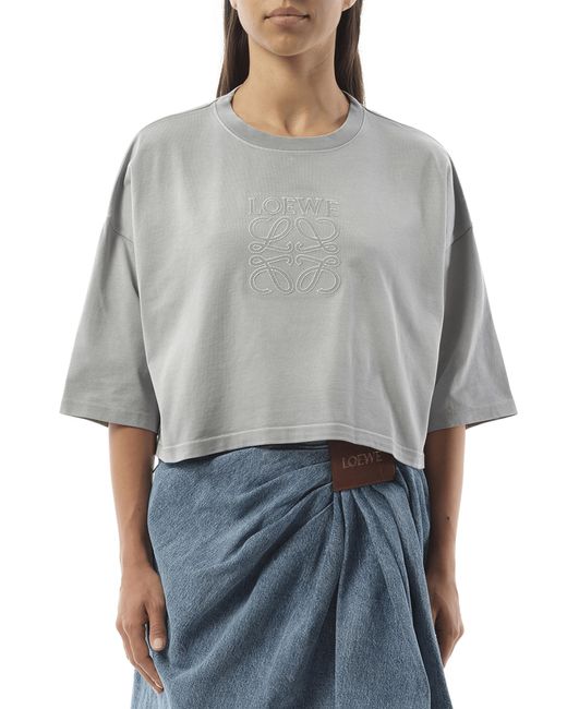 Loewe Gray Cropped Anagram T-Shirt, 100% Cotton