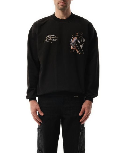 Represent Black Hermes Sweatshirt, 100% Cotton for men