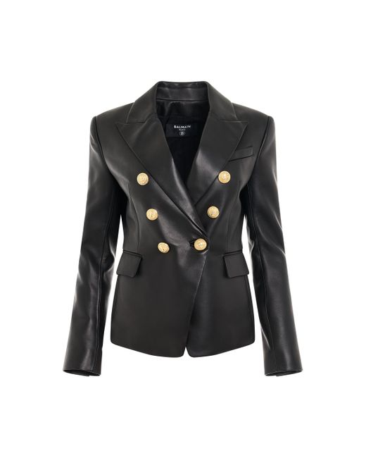 Balmain Black 6 Buttons Leather Jacket, Long Sleeves, , 100% Lamb Skin