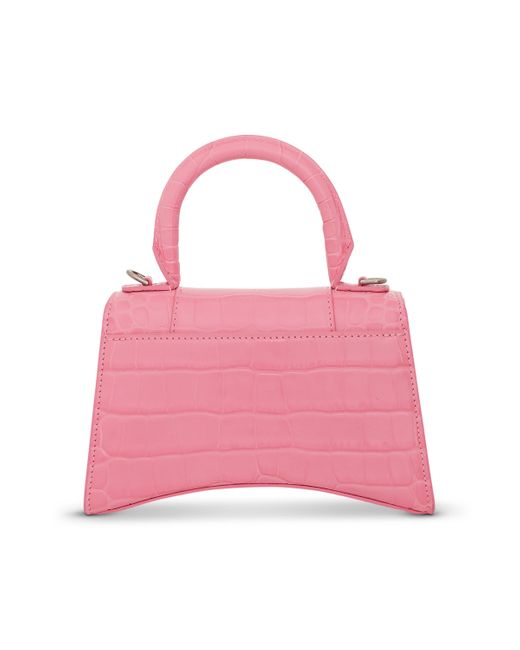 Balenciaga Pink Hourglass Xs Croco Embossed Bag, Sweet, 100% Leather