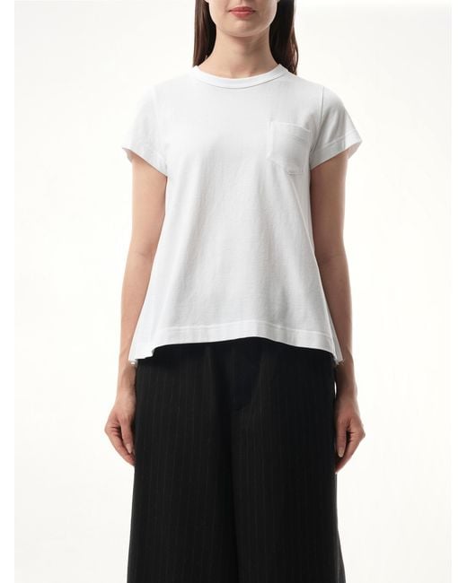 Sacai White X Cotton Poplin X Jersey T-Shirt, Short Sleeves, 100% Cotton
