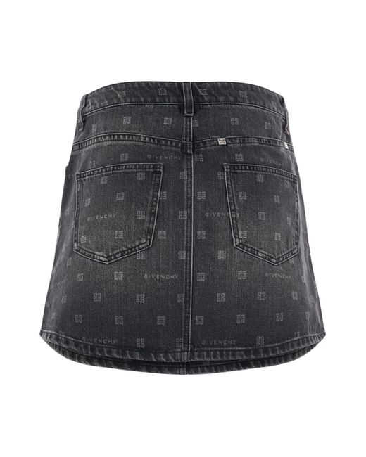 Givenchy Gray 4G Laser Vintage Denim Skirt, , 100% Cotton