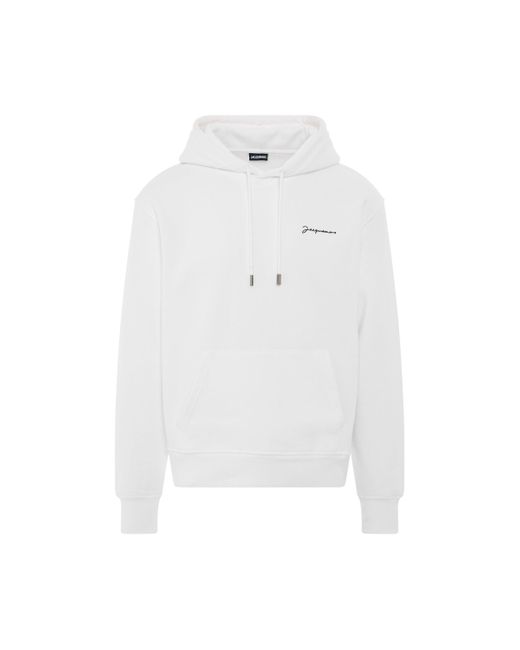Jacquemus Signature Embroidered Logo Hoodie In White | Lyst