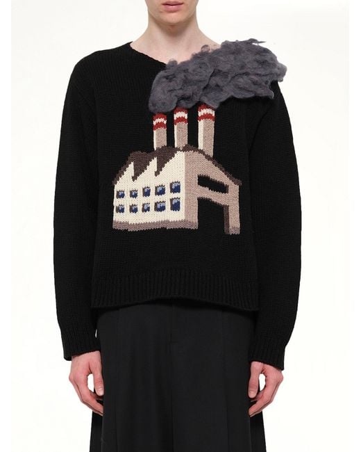 Doublet Black Smoking Factory Intarsia Knit Pullover for men