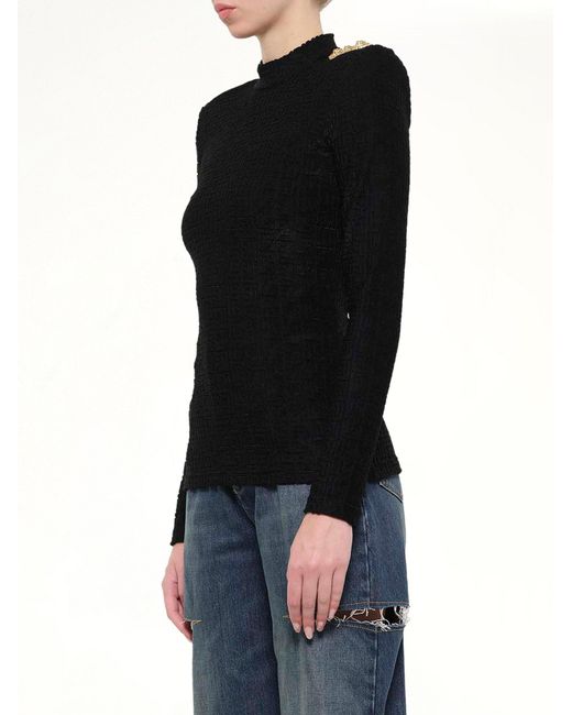 Balmain Black Ls Bouclette Monogram Top