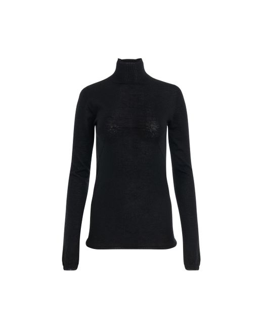 Rick Owens Black Column Lupetto Knit Sweater, Long Sleeves, , 100% Cashmere