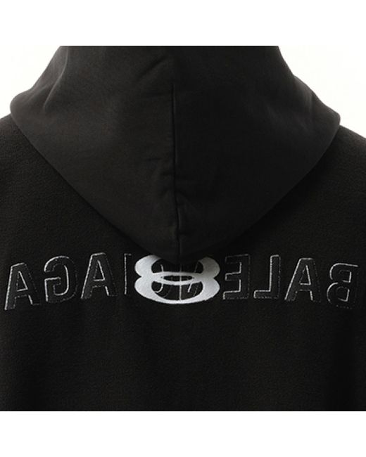 Balenciaga Black Embroidered Zip Cotton Hoodie for men