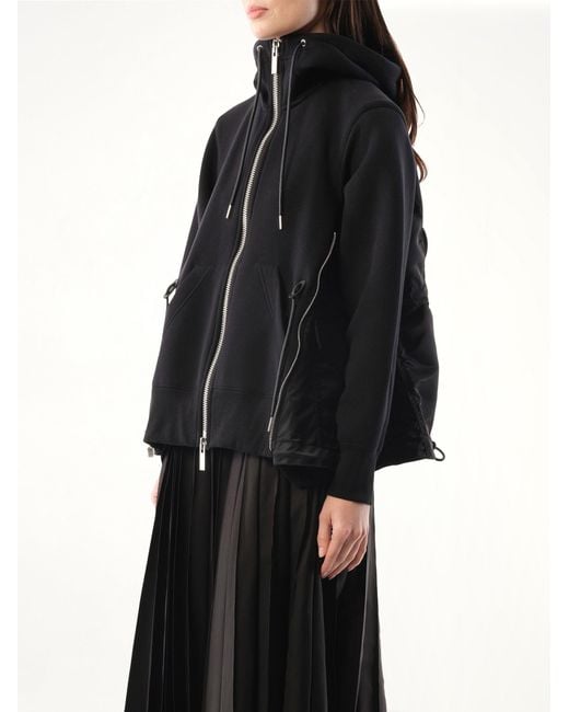 Sacai Black Sponge Sweat Nylon Twill Hoodie