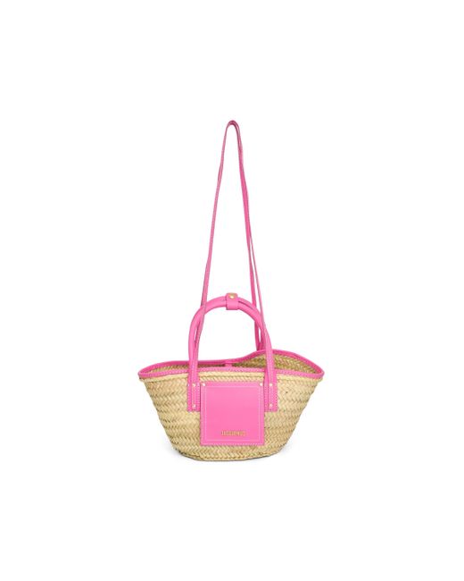 Jacquemus Pink Le Petit Panier Soli Straw & Leather Bag, Neon, 100% Cow Leather