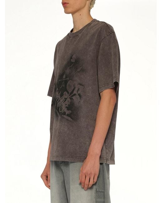 Feng Chen Wang Black Spray Painted Plant T-Shirt for men