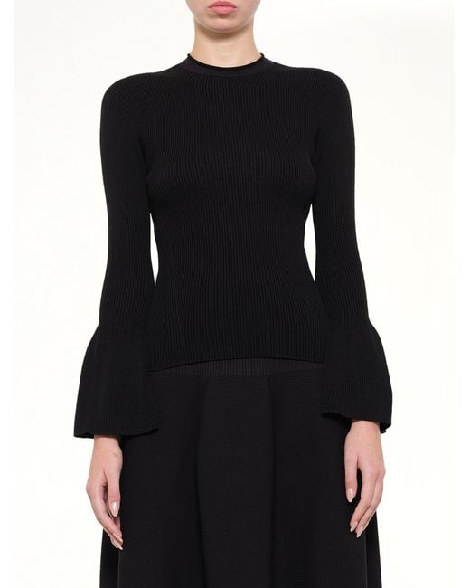 CFCL Black Soft Portrait Long Bell Sleeve Top