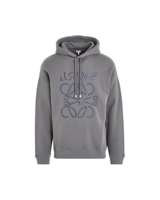 Loewe Gray 'Embroidered Distorted Hoodie, Long Sleeves, Slate, 100% Cotton, Size: Small for men