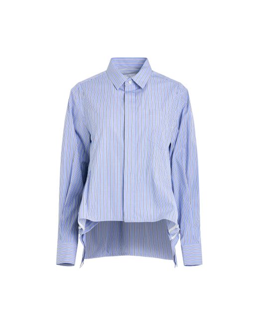 Sacai Blue Rushed Thomas Mason Cotton Poplin Shirt, Long Sleeves, Light Stripe, 100% Cotton