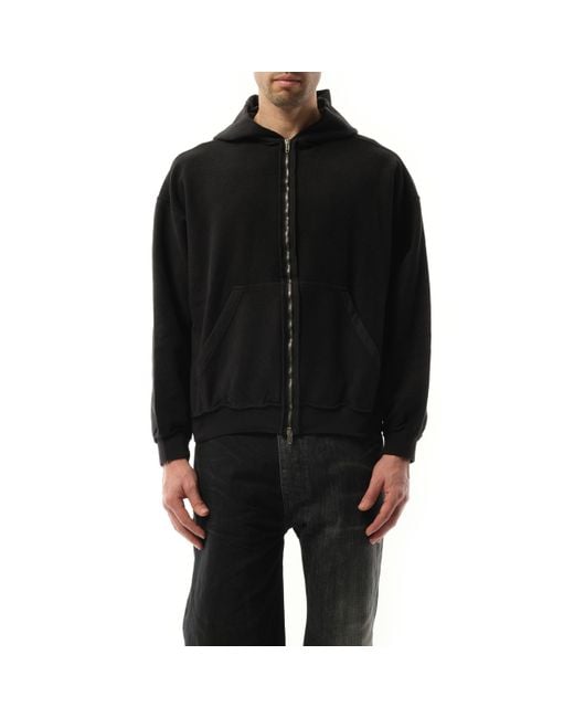 Balenciaga Black Embroidered Zip Cotton Hoodie for men