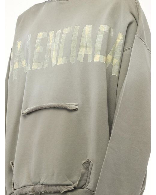 Balenciaga Gray Tape Type Ripped Pocket Hoodie, Size: Small for men