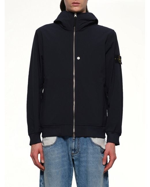 Stone Island Blue Q100004 Soft Shell Hooded Jacket for men