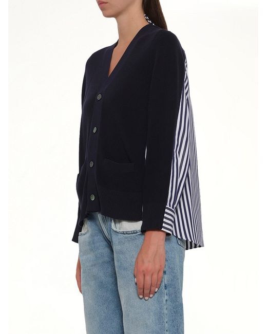 Sacai Black Cotton Knit X Poplin Cardigan