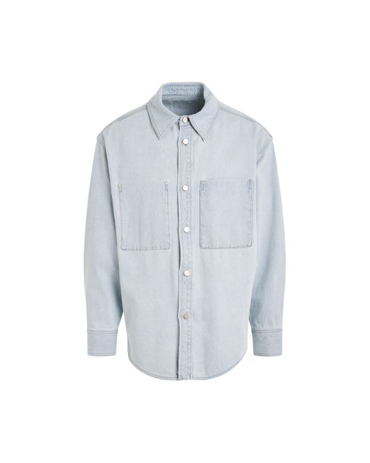 Wooyoungmi Blue Denim Logo Print Shirt, , 100% Cotton for men