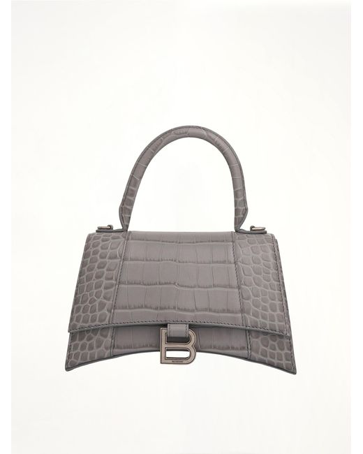 Balenciaga Gray Hourglass Small Croco Embossed Bag