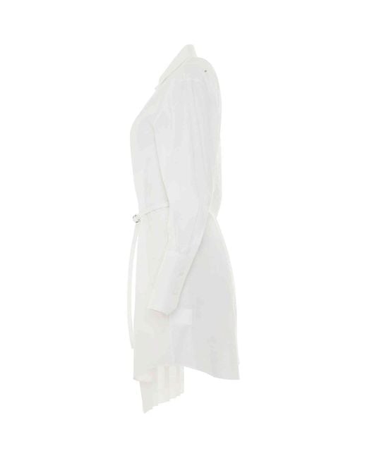 Off-White c/o Virgil Abloh White Corporate Plisse Shirt Dress, Long Sleeves, 100% Cotton
