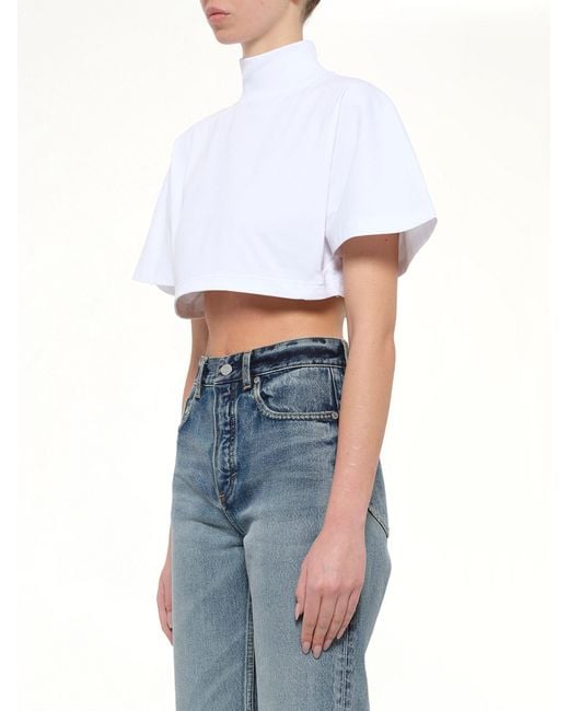 Alaïa White Cotton Jersey Highneck T-Shirt
