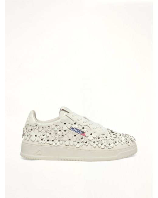 Autry White Medalist Low Patent Flower Sneaker