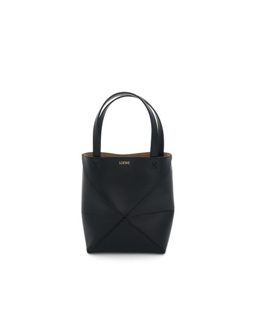 Loewe Mini Puzzle Fold Tote Bag In Calfskin In Black