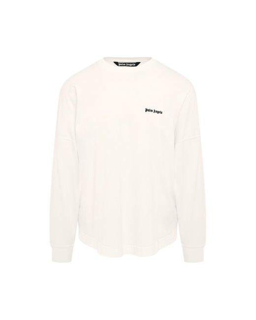 Palm Angels White 'Embroidered Logo Long-Sleeves T-Shirt, Long Sleeves, , 100% Cotton, Size: Small for men