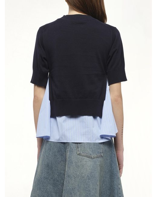 Sacai Blue X Poplin X Knit Pullover, 100% Polyester
