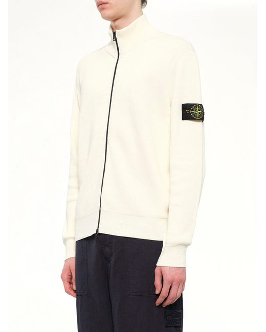 Stone Island Natural 5100126 Ribbed Cotton Zip-Up Cardigan for men
