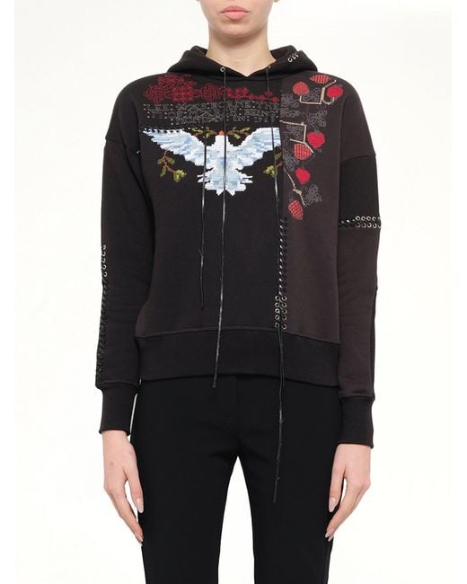 McQueen Black Bird Embroidered Hoodie