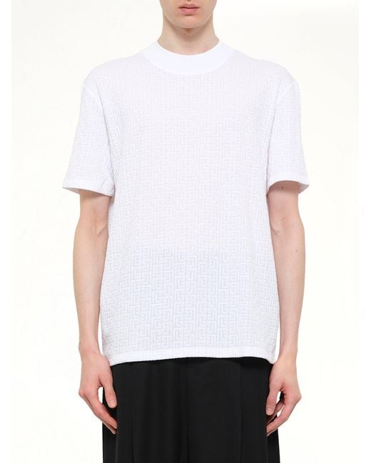 Balmain White Monogram Sponge T-Shirt Reg Fit for men