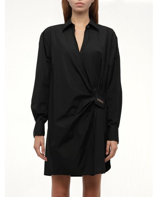 Loewe Black Draped Shirt Dress