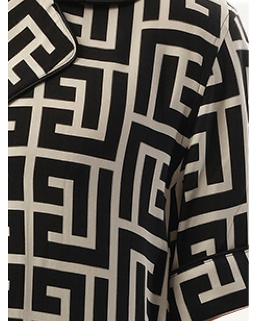 Balmain Black Macro Monogram Pyjama Shirt for men