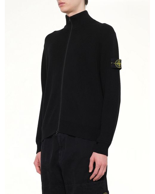 Stone Island Black 5100126 Ribbed Cotton Zip-Up Cardigan for men