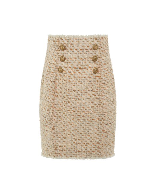 Balmain Natural High Waisted 6 Button Tweed Short Skirt, Multi, 100% Cotton