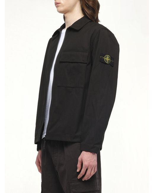 Stone Island Black 120001 Overshirt, 100% Cotton, Size: Small for men