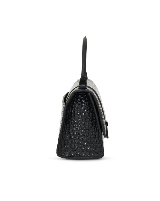 Balenciaga Black Hourglass Small Croco Embossed Bag, , 100% Leather