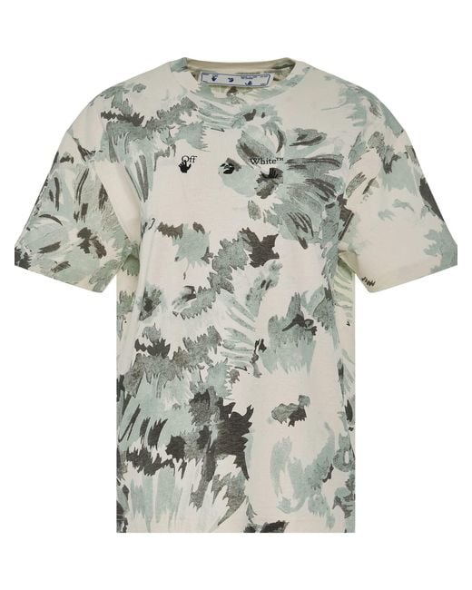 Off-White c/o Virgil Abloh White Floral Swimming Logo Regular T-Shirt, Short Sleeves, 100% Cotton, Size: Small