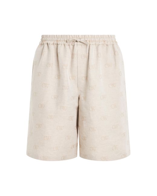 Off-White c/o Virgil Abloh Natural Off- Linen Short Pants, , 100% Cotton for men